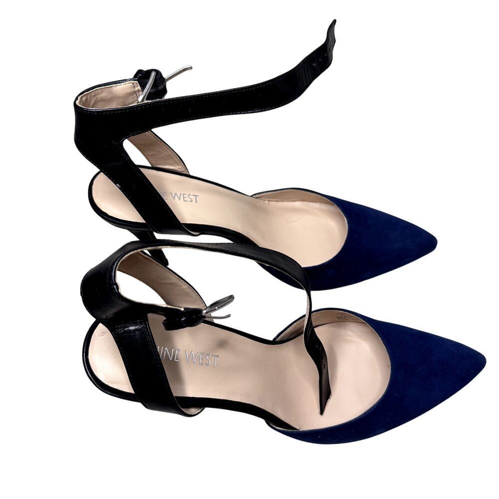 Nine West Navy and Black Pointy Toe Pumps W/ Ankle Strap Women's 8.5 - Picture 3 of 8